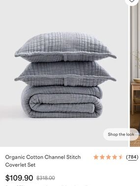 Quince Organic Cotton Channel Stitch Coverlet Set Twin - Blue
